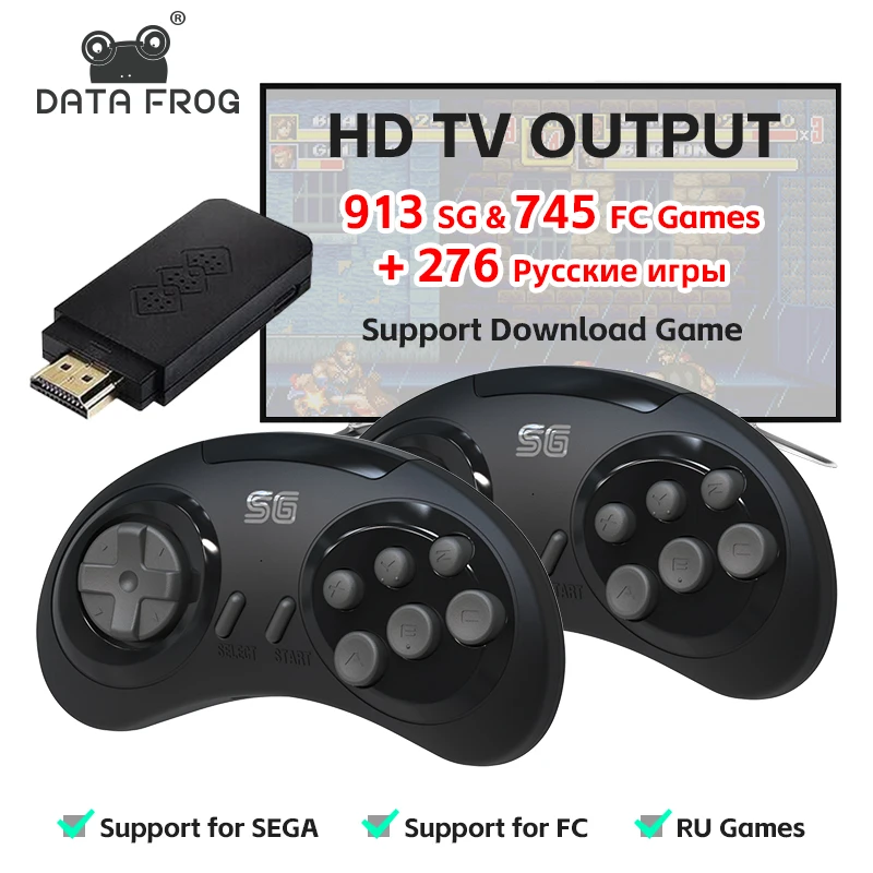 DATA FROG 16 bit Retro Wireless Sega Stick For Sega Mega Drive 2 Built-in 1913 Classic Games For Sega NES Video Game Console