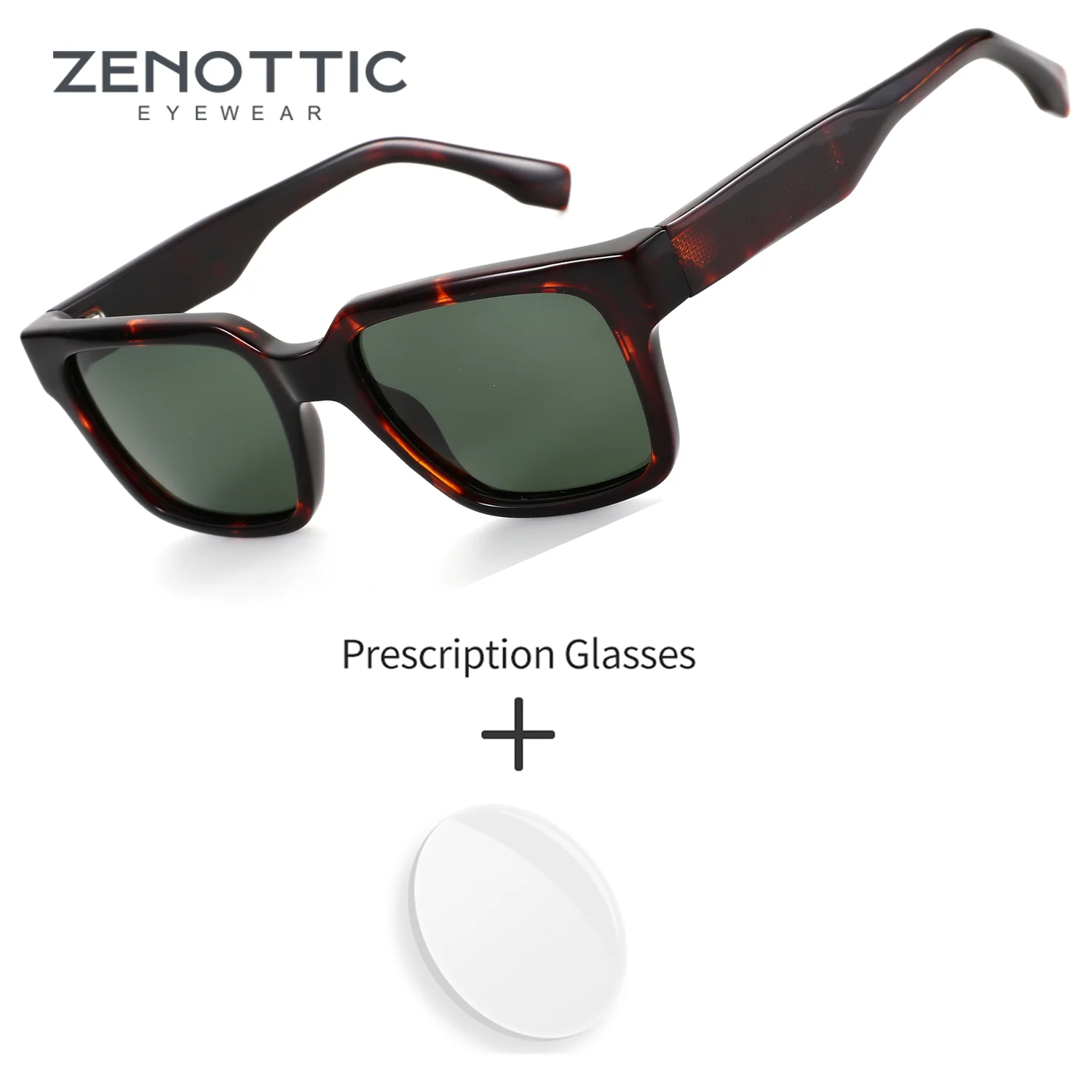 

ZENOTTIC (M Size) Handmade Acetate Square Polarized Prescription Sunglasses Man UV400 Men's Progressive Sun Glasses