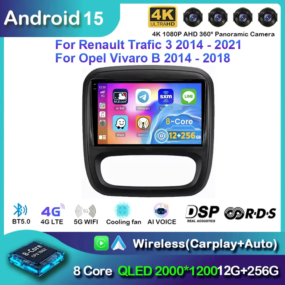 Android15 Carplay راديو ستيريو للسيارة لرينو ترافيك 3 2014 -2021 لأوبل فيفارو B 2014-2018 مشغل وسائط متعددة الملاحة QLED #1