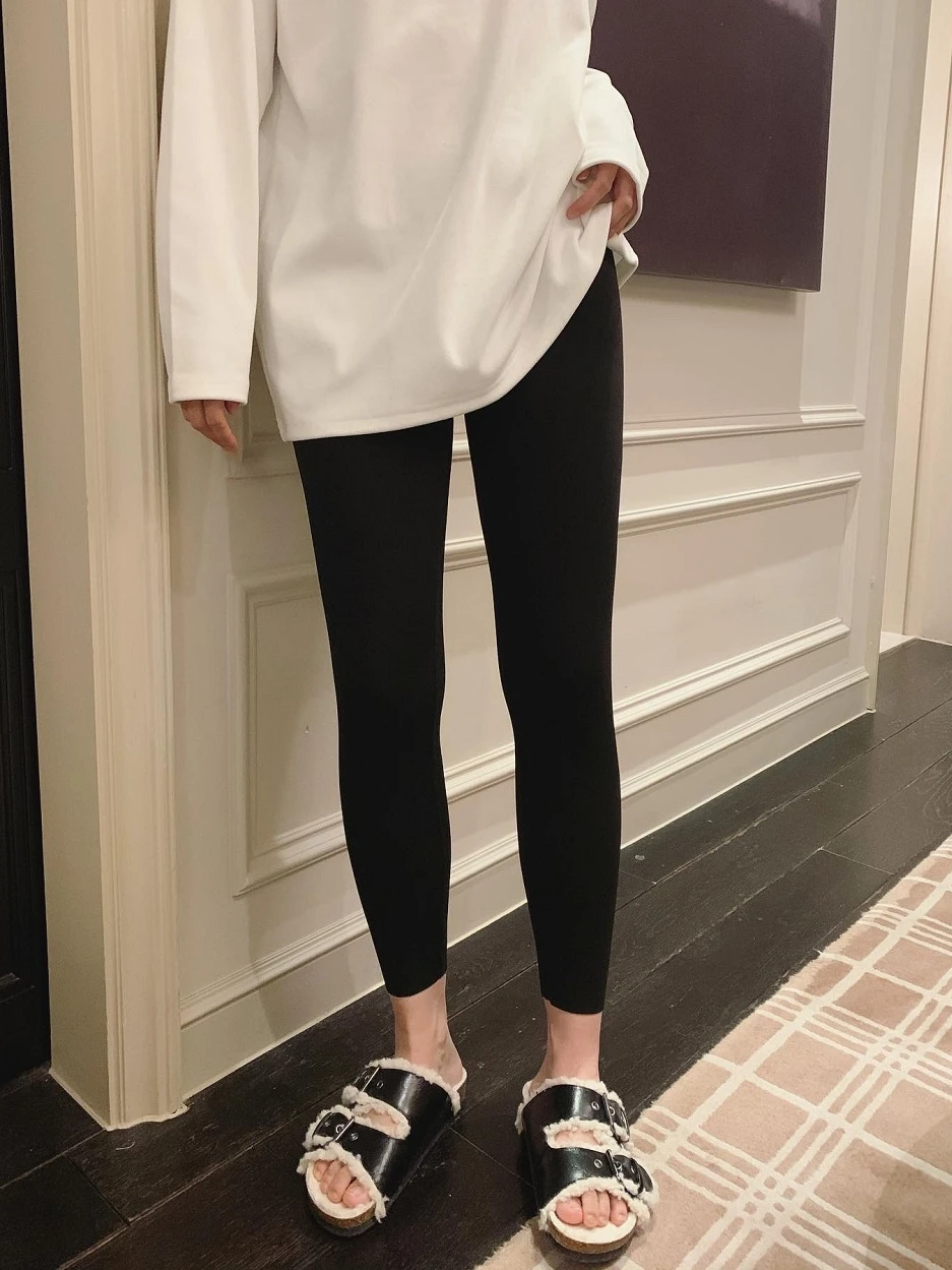 

High Waist Fce Lined Yoga Pants Women's Autumn Winter ark Skin Pattern Slimming Abdomen Control Base Layer Trousers