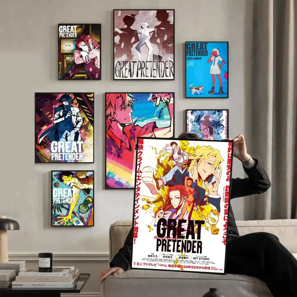 Great Pretender Anime Heist Crime Poster Self-adhesive Advanced Aesthetic Printing Paper Wall Art for Living Room Home Decor