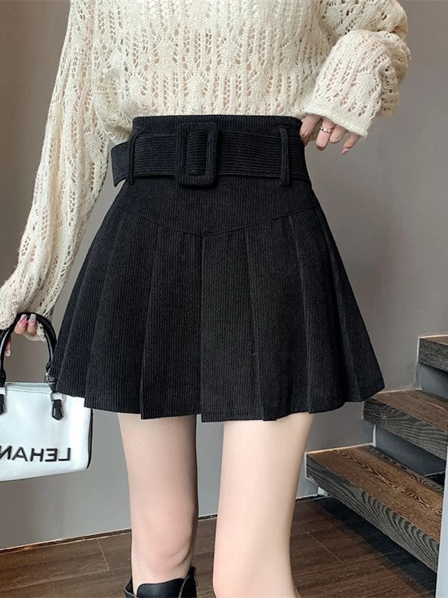 High Waist Corduroy Pleated Skirt Women's Fashion Slimming A-Line Half-length Skirts Autumn Winter New Style Versatile
