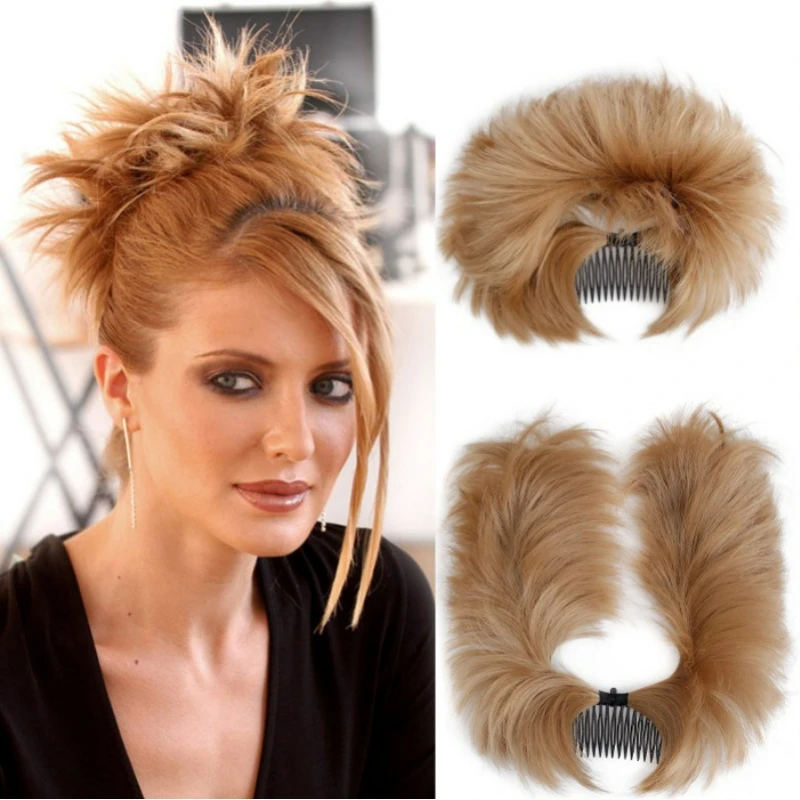 

Натуральный взлохмаченный синтетический пучок волос с заколками, грязный вьющийся регулируемый шиньон, резинка для волос, шиньоны для женщин, повседневное использование