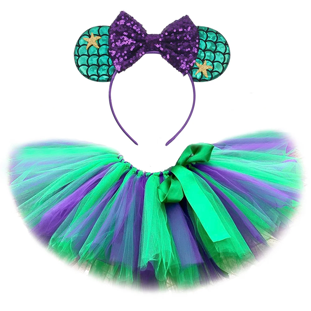 Green Purple Mermaid Tutu Skirt Outfit for Girls Birthday Party Christmas Costumes for Kids Toddler Photo Shoot Tutus Ball Gown