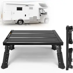 Adjustable RV Step Stool, Light Weight Aluminum, Foldable Legs, Wide Anti-Slip Surface, Supports Up to 1,000 lb, Easy to Carry