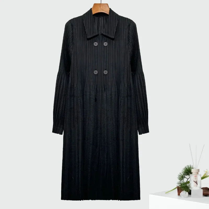 

Miyake плиссированный женский плащ 2200, осень, Новое поступление, двубортный воротник, женская ветрозащитная куртка средней длины с длинными рукавами