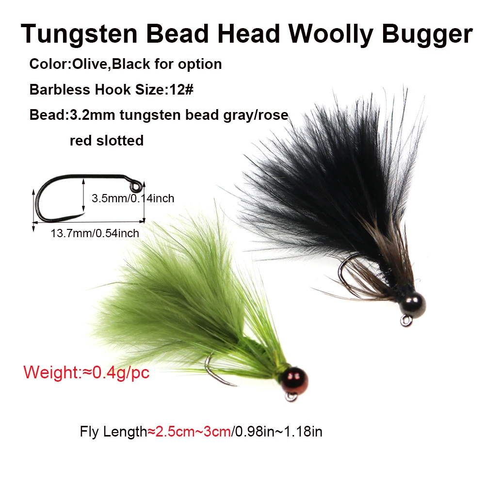 5 Stück 12 # Schnell sinkende Metallperle Wooly Bugger Streamer Fly Barbless Jig Hook Forelle Steelhead Fishing Fly Lure Baits