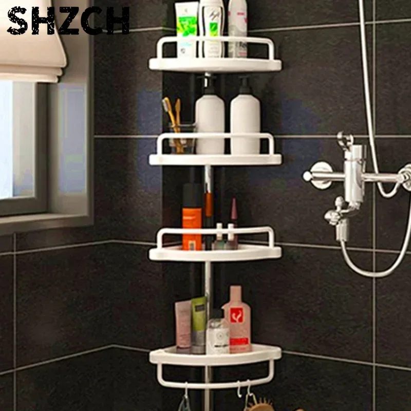 Shower Caddy Tension Pole Rust Proof Telescopic Rod Storage Rack Bathroom Corner Organizer 4 Tier