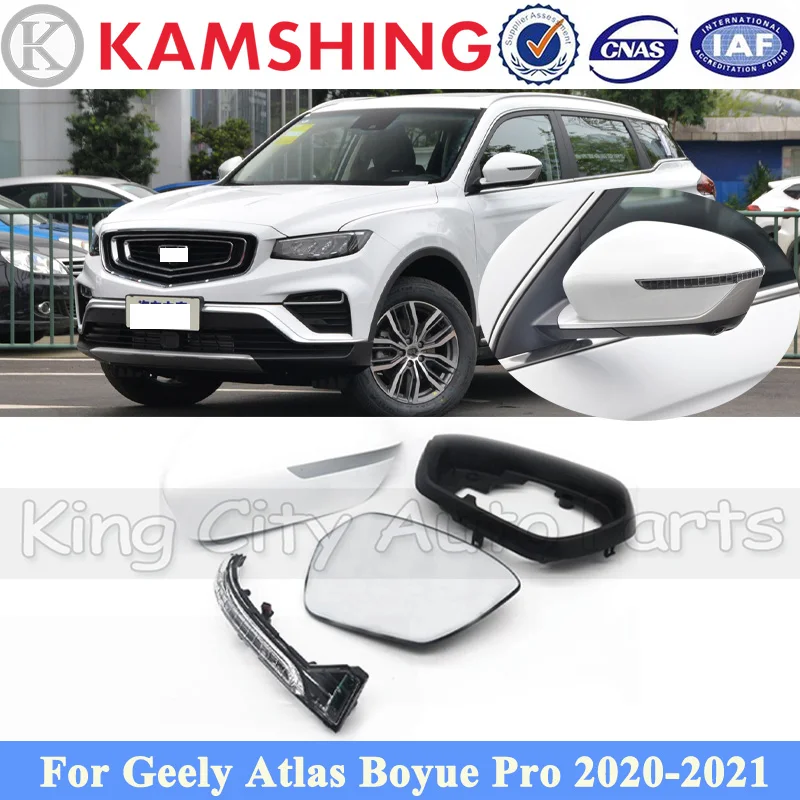 

CAPQX For Geely Atlas Boyue Pro 2020 - 2021 Rearview Mirror Frame Cover Shell Glass Lens Outside Mirror Lid Mirror Turn Light