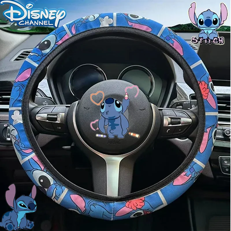 Disney Stitch 15in Steering Wheel Cover Cute Cartoon Character Universal Car Accessories for Steering Wheel Protector Automobile