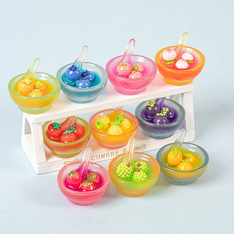 Luminous Three-dimensional Fruit Rice Dumpling Bowl Resin Accessories Cream Gel Diy Pendant Hairpin Micro Landscape