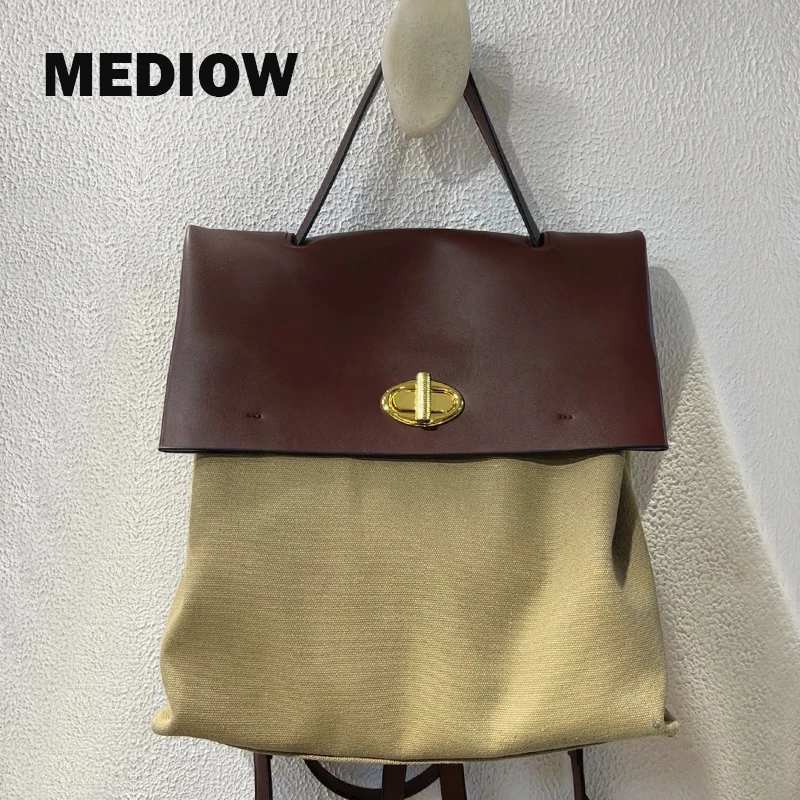 

MEDIOW Preppy Style Backpack Bags For Women Luxury Designer Handbags 2023 New In PU Canvas With Lock Closure Medium Shoulder Bag