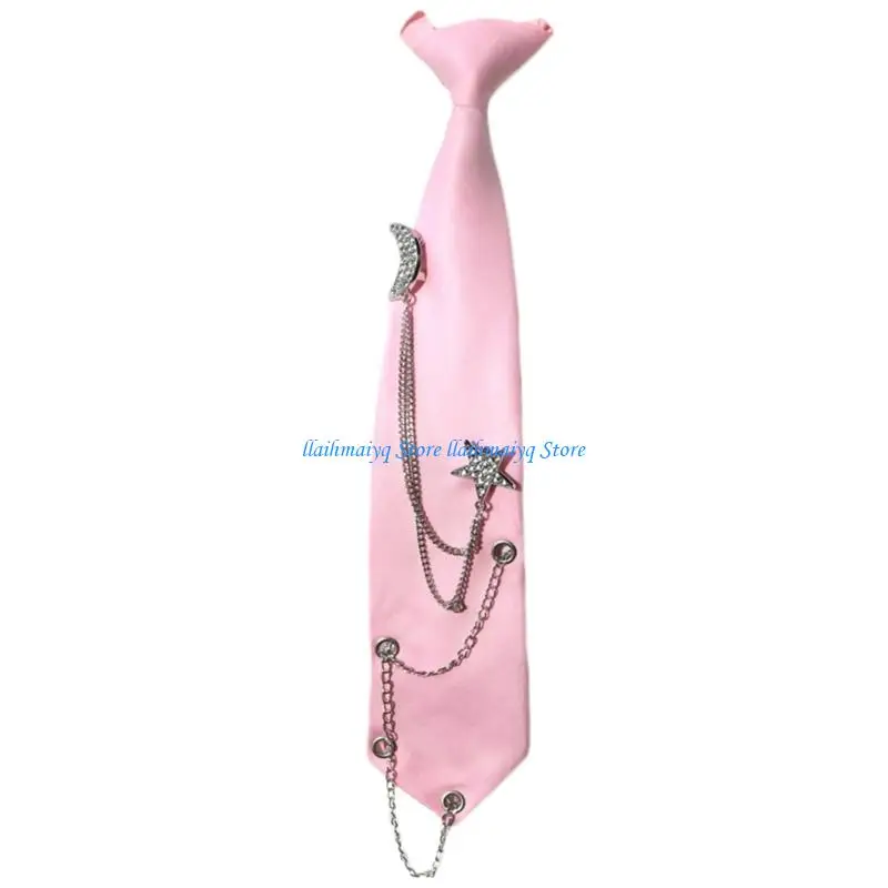 573B Punk Tie for Women Adjustable Schoolgirl Uniform Pre Tied Moon Neck Tie