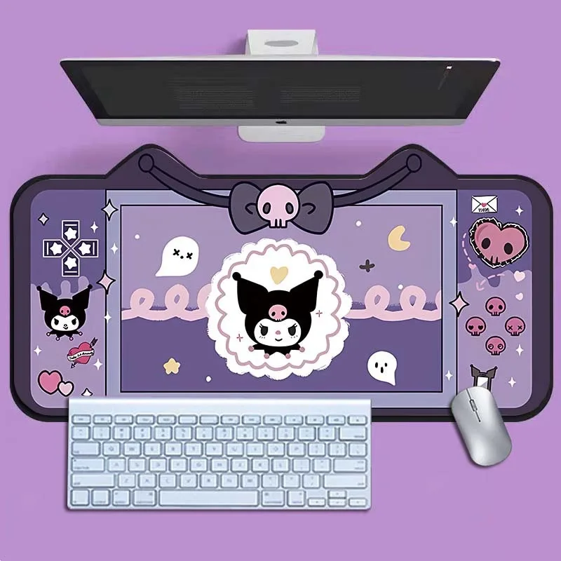 

Милый коврик для мыши Kawaii с мультяшным дизайном, увеличенный размер, коврик для мыши Kuromi для киберспорта, игровой коврик для клавиатуры и мыши, нескользящий настольный коврик, украшение для рабочего стола