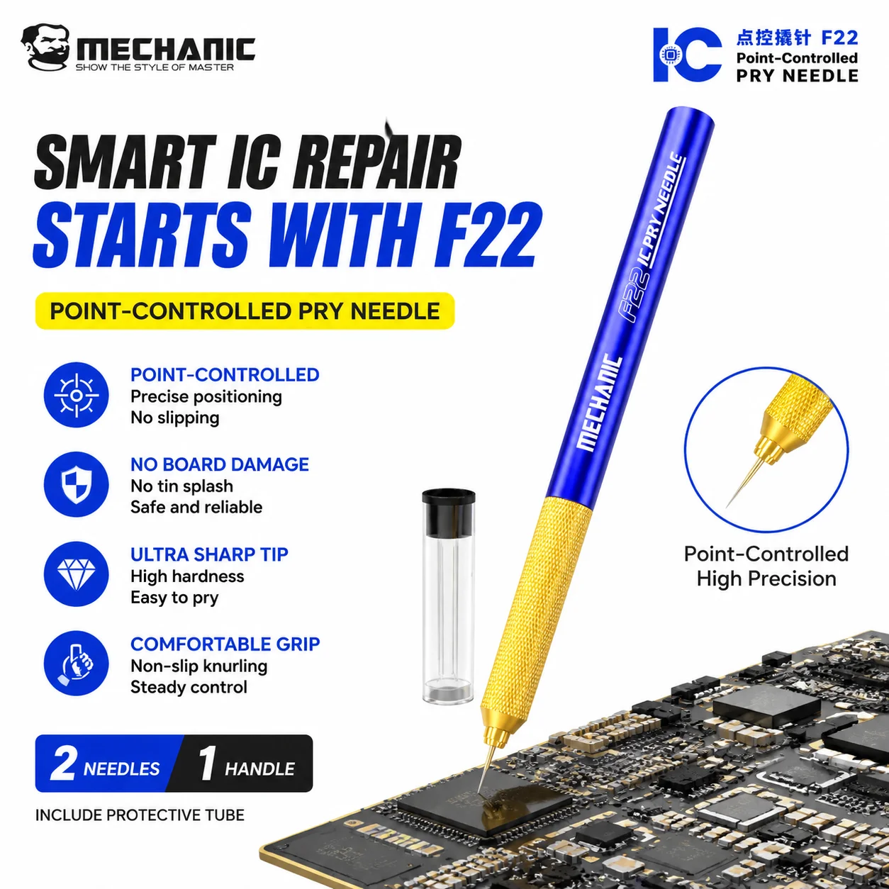 MECHANIC F22 Präzisions-IC-Hebelwerkzeug mit rutschfestem Griff und hochharter Spitze für die Demontage von CPU-Chips und die Reparatur von Telefonen.
