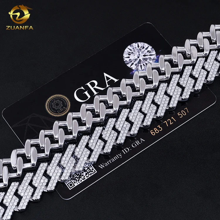 Out Iced Cuban Link Chain Moissanite Hot Sale Dropshipping 925 Sterling Silver Gold Plated With VVS Moissanite Hip Hop Jewelry.