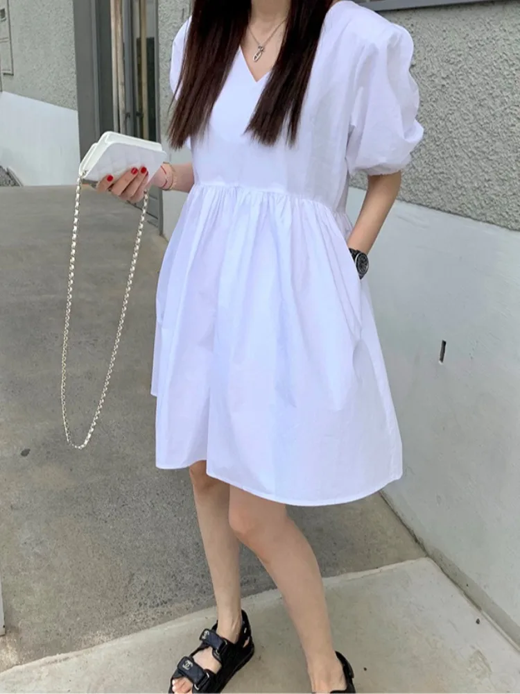 

Ele Лето с v-образным вырезом и поясом, плиссированное свободное платье Bubble Sve Dr, женское модное шикарное повседневное платье