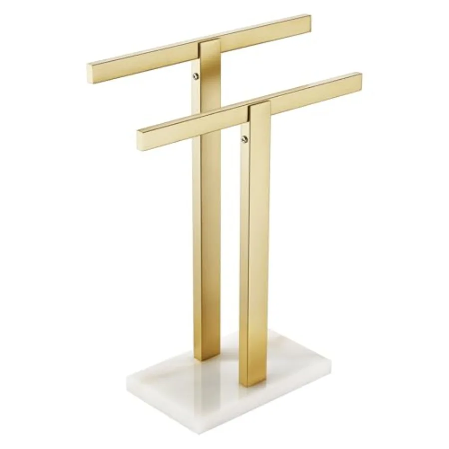 

Hand Towel Bars Standing Towel Rack with Marble Base for Bathroom Kitchen Vanity Countertop, Gold Stainless Steel 15.7'' Height