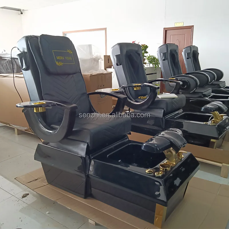 Luxury Beauty Hair Salon Furniture Pu Leather Manicure Chair Electric Massage Pipeless Pedicure Chair Black Massage Table Modern