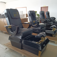 Luxury Beauty Hair Salon Furniture Pu Leather Manicure Chair Electric Massage Pipeless Pedicure Chair Black Massage Table Modern