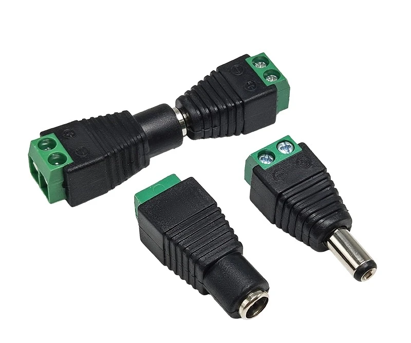 Solderless DC power socket, push-type plug, male and female connectors, surveillance camera
