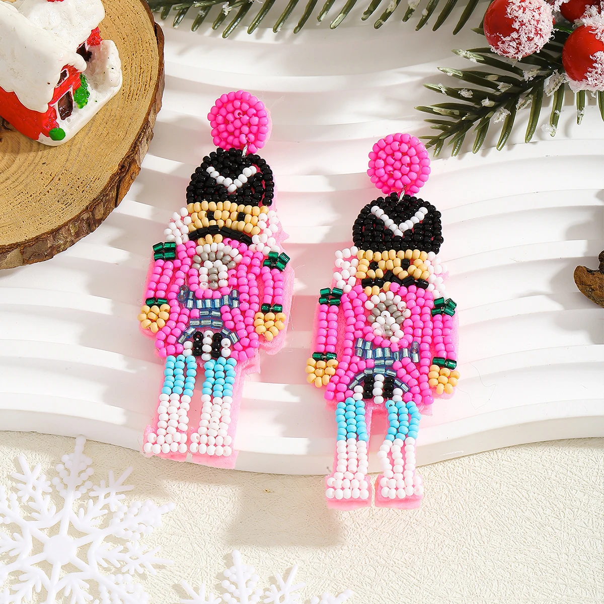 أقراط كسارة البندق، عيد الميلاد اليدوية حبات الأرز كسارة البندق الأقراط الجندي، الاحتفال عطلة حزب مجوهرات اكسسوارات #5