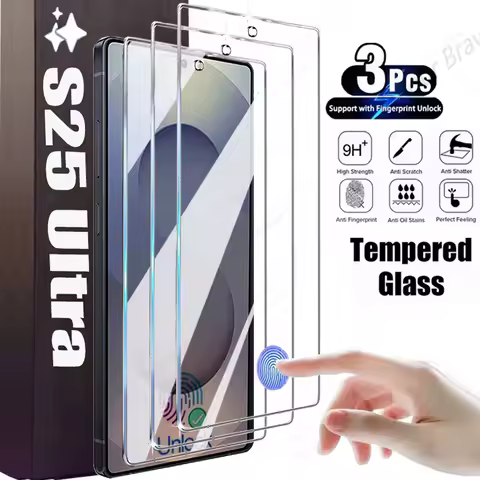 3PCS Fingerprint Unlock Screen Protector For Samsung Galaxy S25 Ultra S23 FE S22 S21 Plus S24 Ultra S25 Edge 9H Tempered Glass