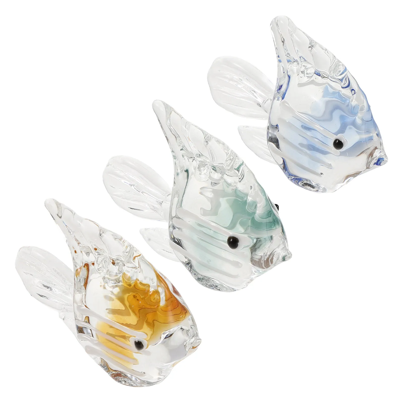 3Pcs Glass Fish Statues Mini Cartoon Animal Blown Glass Coastal Figure for Coffee Table Shelf Office Desk Ocean Theme Decoration
