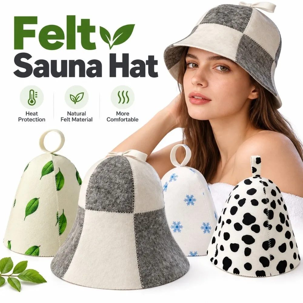 Gifts Leaf Pattern Sauna Hat Snowflake Thickened Felt Sauna Cap Hanging Loop Protective Steam Room Cap Bathroom Accessories