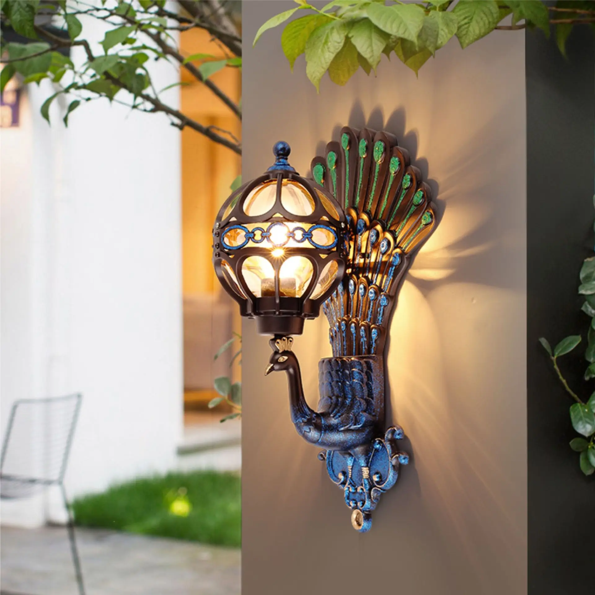 Peacock Exterior Security Outdoor Wall Light For Balcony Modern Waterproof Porch Outside Lighting Indoor House Peafowl Wall Lamp