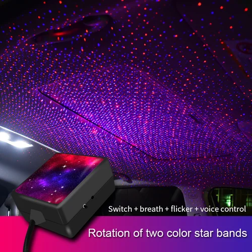 Autorotación dinámica de doble Color para coche, luz de estrella de techo USB, LED Interior, atmósfera estrellada, proyector ambiental, decoración, luz de galaxia