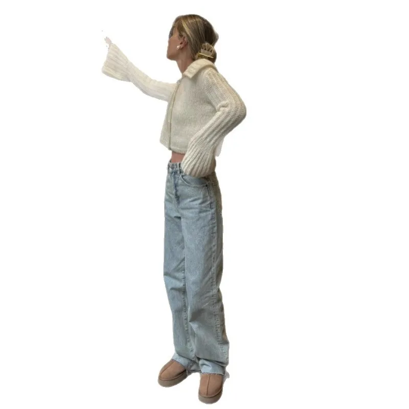 2025 new autumn and winter French doll big collar single breasted loose and versatile long sleeved knitted cardigan sweater 5