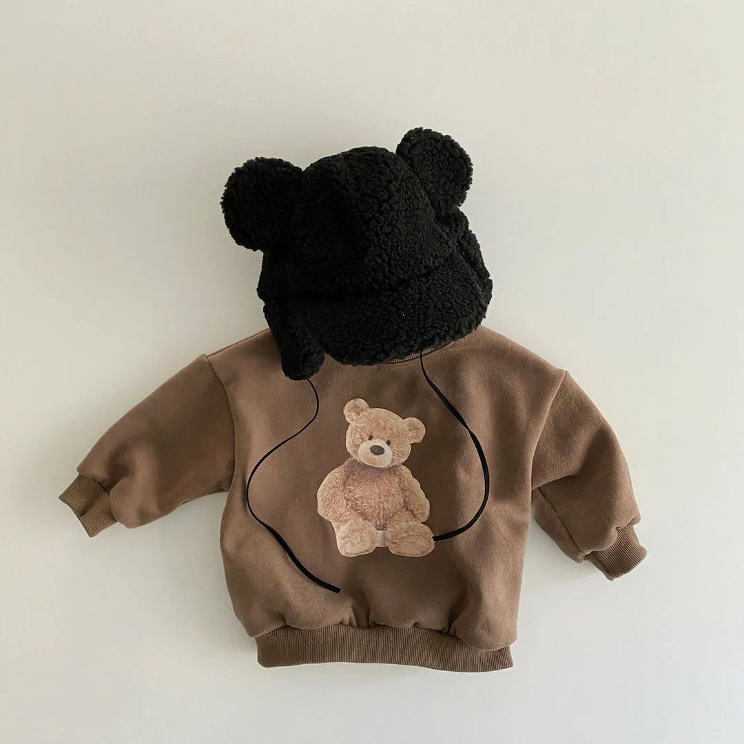 Spring and Autumn New Cute Baby Sweatshirt Top Newborn Boys and Girls Long Sleeve Round Neck Bears Graphic Print Pullover Coat