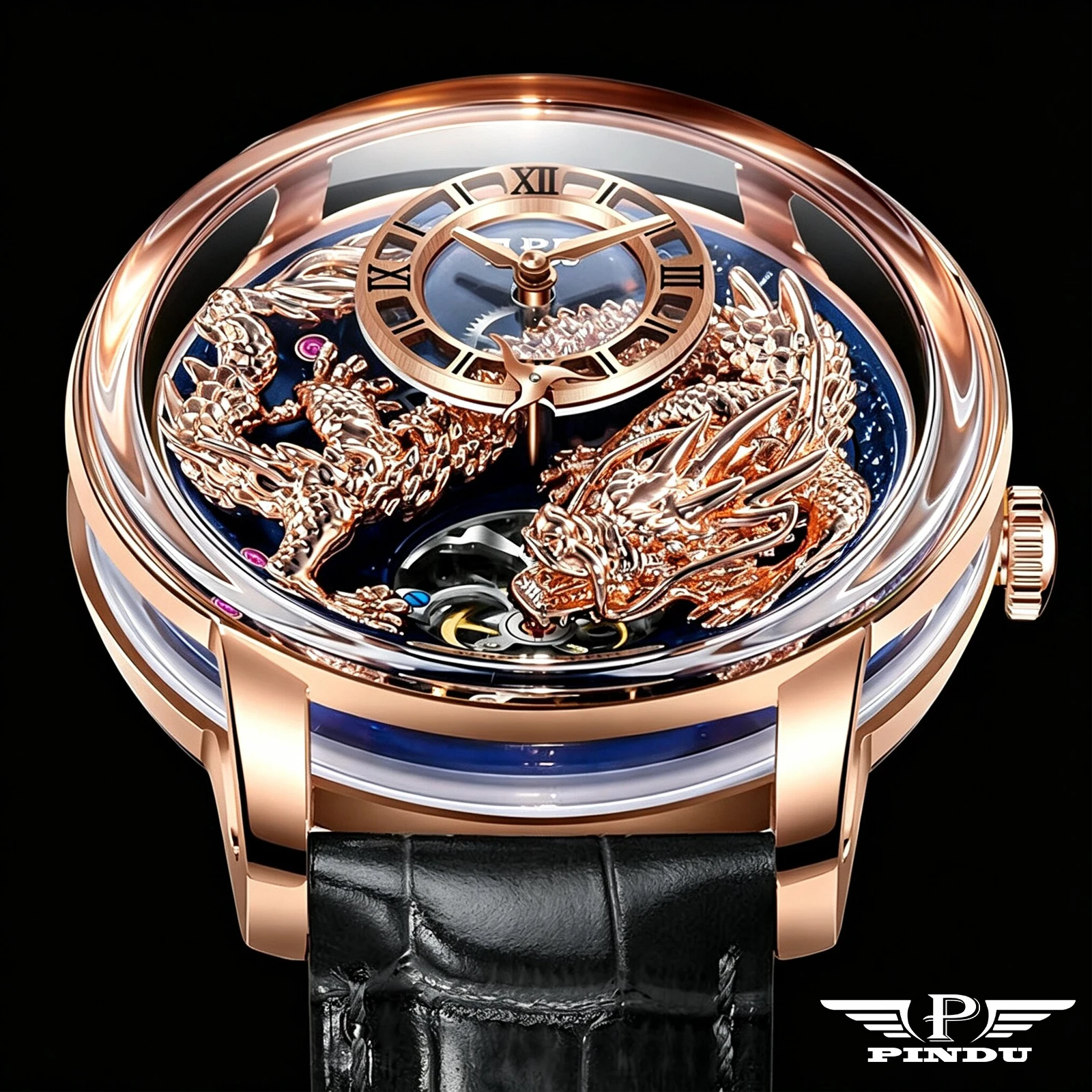 PINDU Brand Design Golden Dragon Dial Mechanical Watch Men Sapphire Stainless Steel Waterproof Automatic Mechanical Luxury Watch