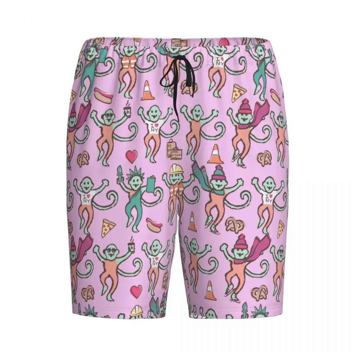 Custom Preppy Roller Monkeys Rabbit Pajama Shorts Men Sleepwear Lounge Bottom Stretch Sleep Short Pjs with Pockets