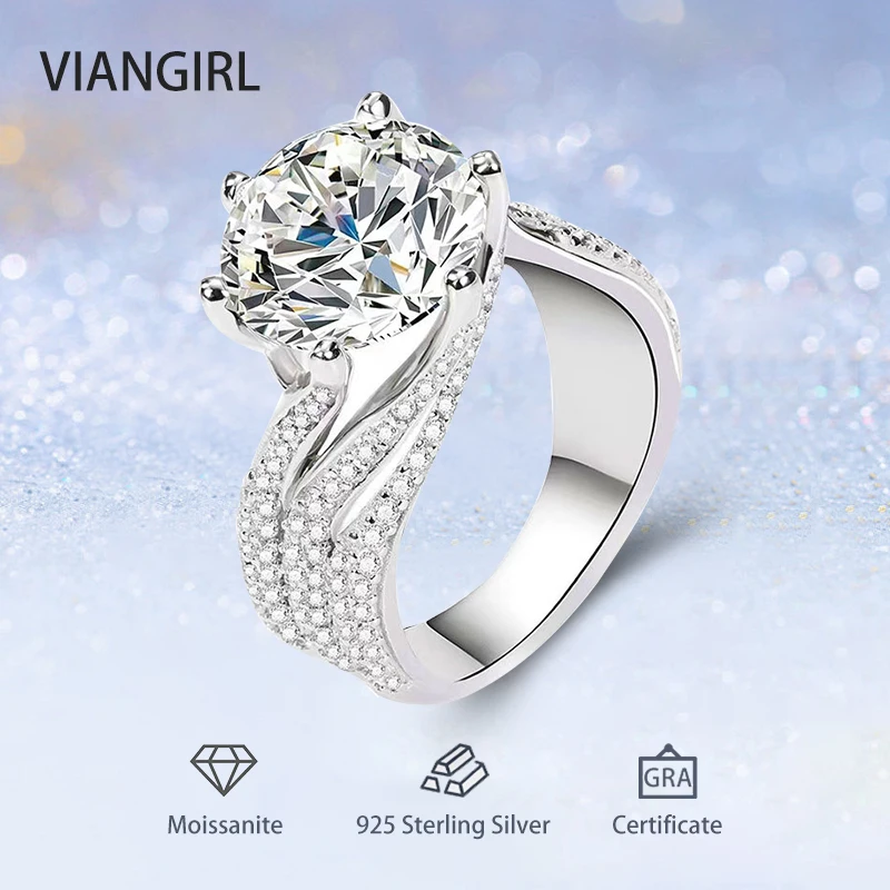 

D Color 3-5CT Super Sparkling Big Moissanite Diamond Rings for Women Bride Wedding Party S925 Sterling Silver Fine Jewelry Gifts