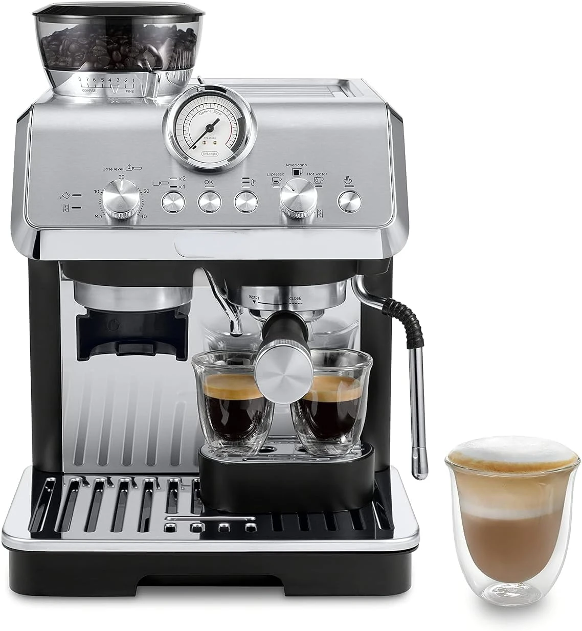 

Espresso Machine with Grinder, Milk Frother, 1450W, Barista Kit - Bean to Cup Coffee & Cappuccino Maker,Stainless Steel, Black