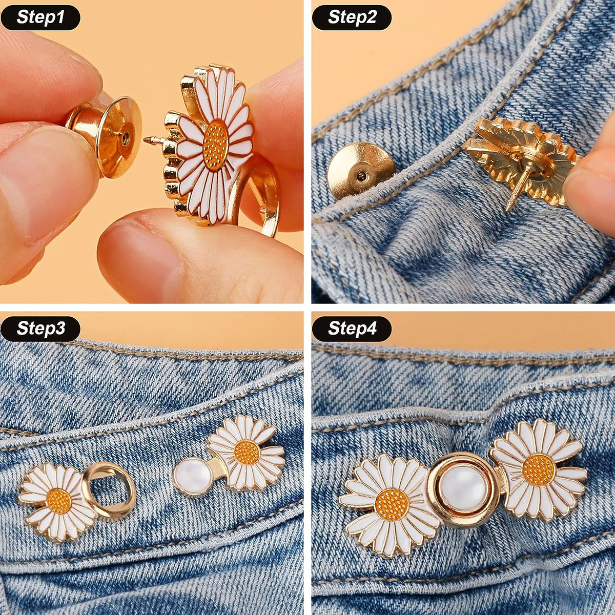 Detachable Pant Waist Tightener Pearl Flower No Sew Waist Buckles for Loose Jeans Dress Fit Instant Pants Button Pins Tightener