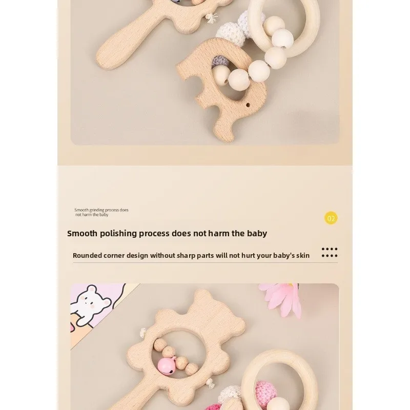 Nuovo sonaglio per bambini, giocattolo portatile, dentizione per bambini, braccialetto in legno di faggio mordibile