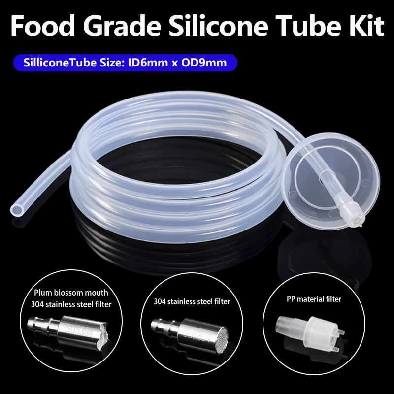 Food-Grade Silicone Tube Accessory Set ID 6mm X OD 9mm Hose + Filter + Dust Cap Universal Automatic Water Dispenser Intake Kit