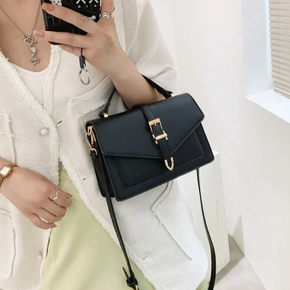 Women Stylish PU Leather Messenger Shoulder Bag Ladies Solid Color Simple Crossbody Bag Fashion Handbag Leisure Portable