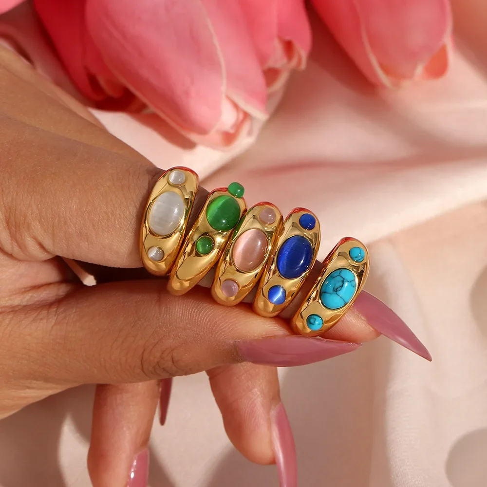 New Bohemian Geometric Opal Inlaid Rings For Women Crystal Round Constellation Knuckle Finger Ring Tarnish Free Fashion Jewelry