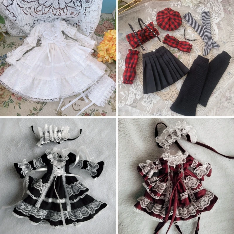 1/6 1/4 1/3 BJD Doll Clothes for 30/45/60cm Dolls Handmade Bow Lace Knitted Top Cake Yarn Skirt Set Maid Dress Girl Dress Up