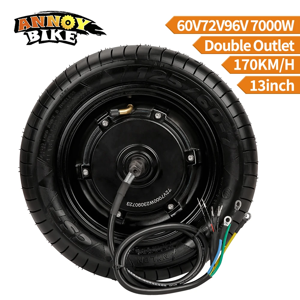 

170km/h 13 inch 60V 72V 96V 7000W Hub Motor Scooter Motor Wheel 70N.m High Speed 60H Double Outlet Electric Bicycle Motor