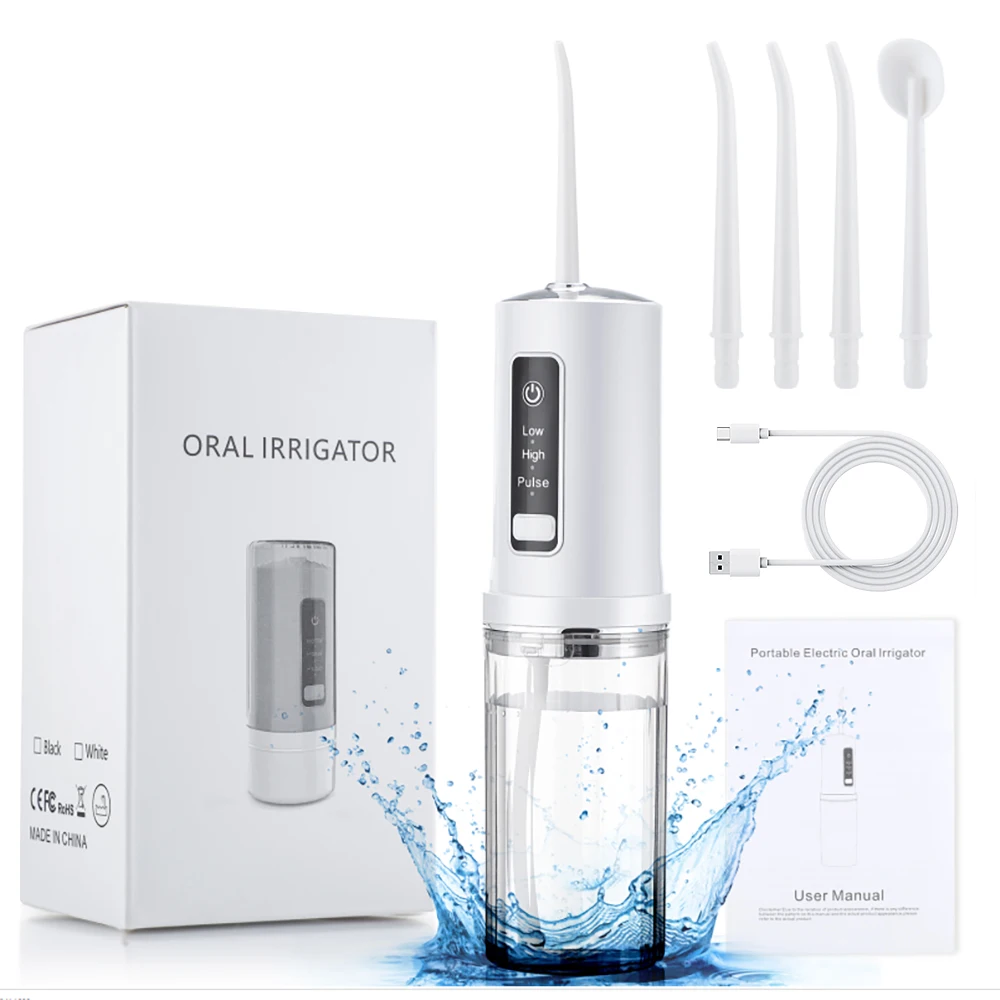Kabelloser Wasserflosser, tragbarer Munddusche mit 3 Modi & 4 Düsenspitzen, 230ml USB-aufladbar für die Zahnreinigung auf Reisen – Detail 4