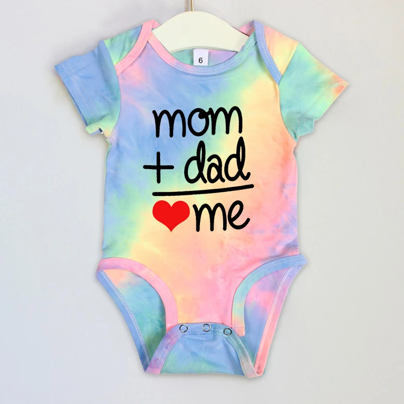 Summer Newborn Infant Baby Clothes Mom Plus Dad Equal Me Funny Cute Toddler Jumpsuits Boys Girls Short Sleeve Bodysuits Outfits