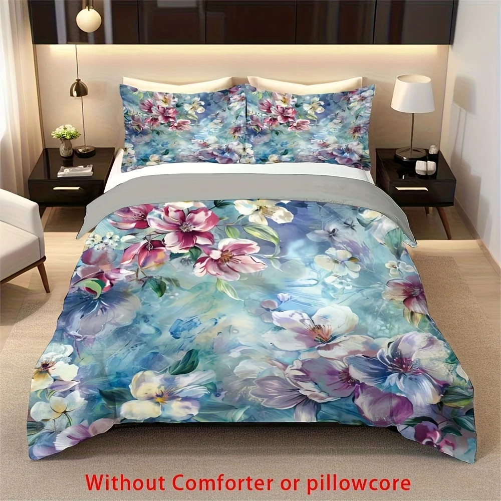 

2/3pcs European Classical Flowers Duvet Cover Set 1 Duvet Cover + 1/2 Pillowcase, Without Core, Romantic and Elegant Watercolor