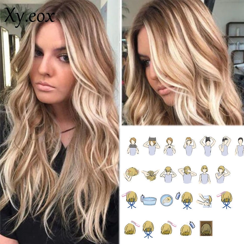 

Fashion Synthetic Hair Ombre Blonde Long Wavy Curly Full Wigs For Women