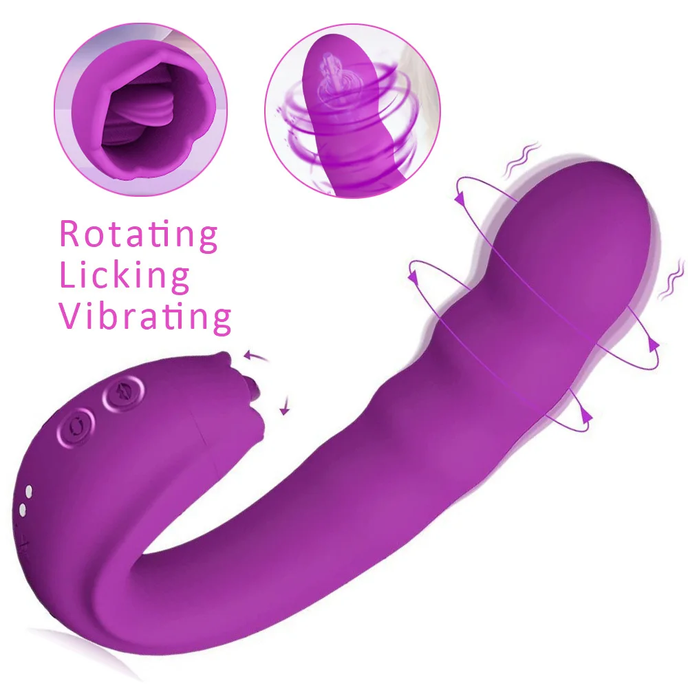 

Clitoral Licking Rotating G Spot Vibrator, 3 In 1 Clit Tongue Dildo Vaginal Vibrating Stimulator 10 Modes Sex Toys For Woman