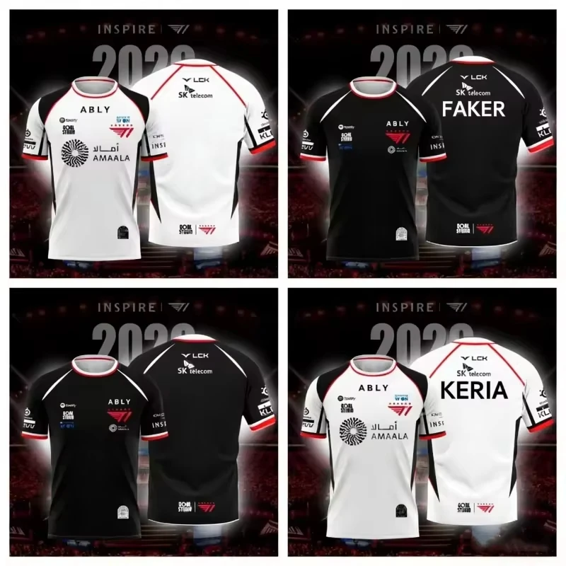 2026-2027  NEW T1 ESPORTS TEAM JERSEY FAKER FAN SUMMER SHORT SLEEVE FOR GAMING ENTHUSIASTS OUTDOOR SPORTSWEAR Beach Surfing